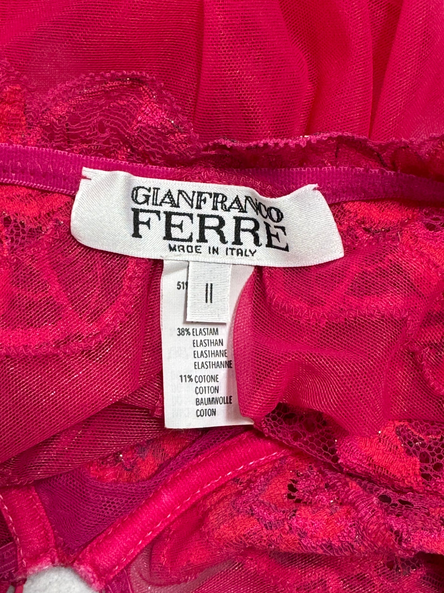 2000's Gianfranco Ferre Sheer Hot Pink Mesh & Lace Bodycon Halter Mini Dress