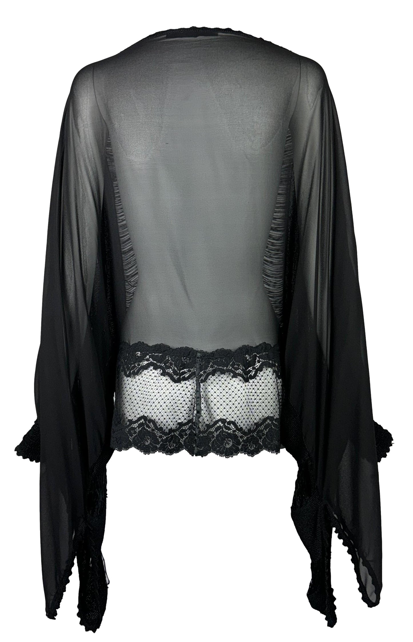 2000's Gianfranco Ferre Sheer Black Silk Fringe & Lace Tunic Mini Dress