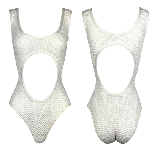 2000's Gianfranco Ferre Sexy White 1960's MOD Style Cut-Out Bodysuit