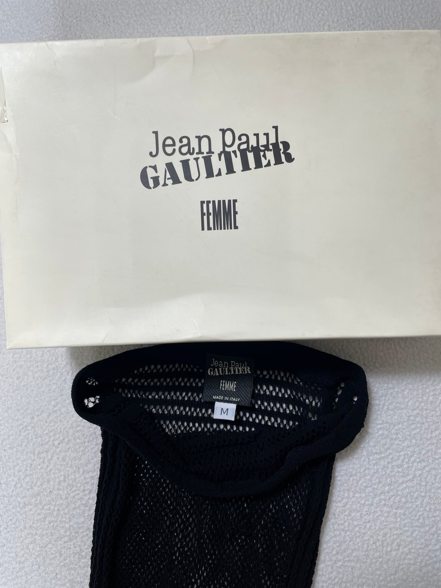 2000's Jean Paul Gaultier Sheer Black Fishnet Strapless Bodystocking Dress