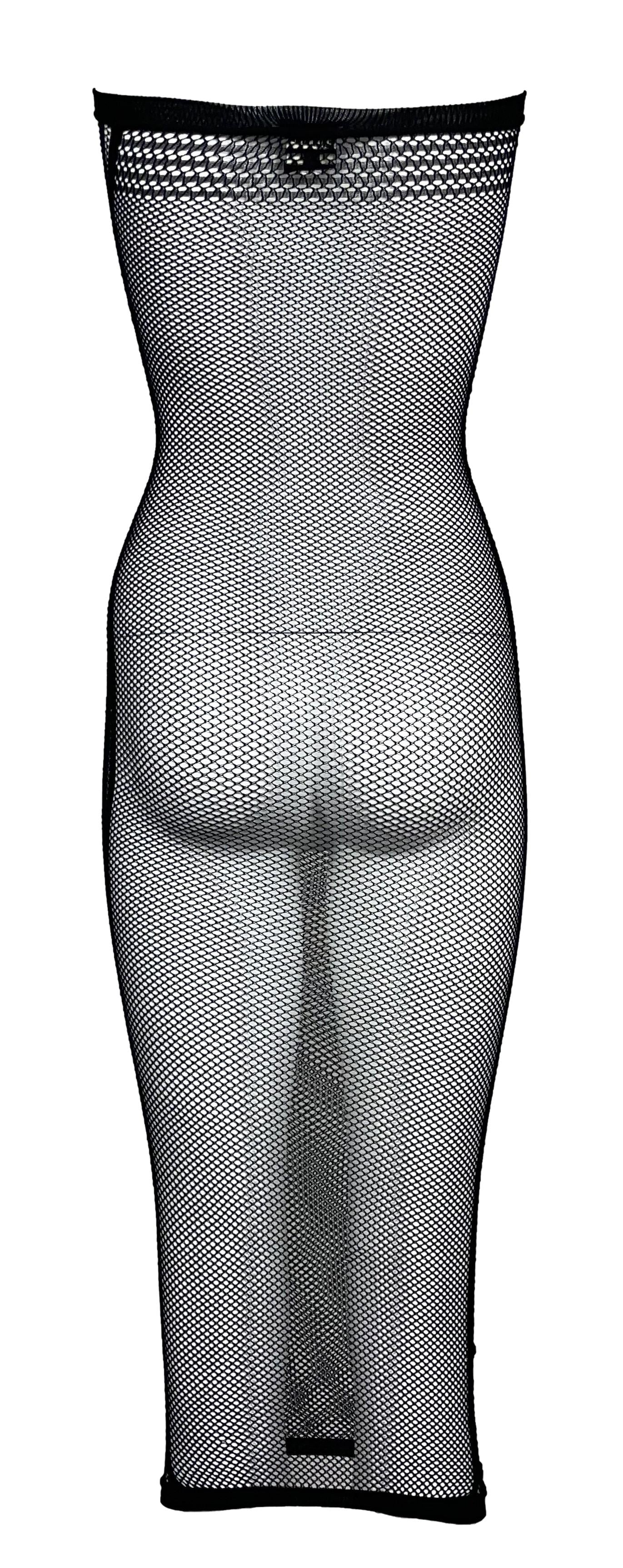 2000's Jean Paul Gaultier Sheer Black Fishnet Strapless Bodystocking Dress