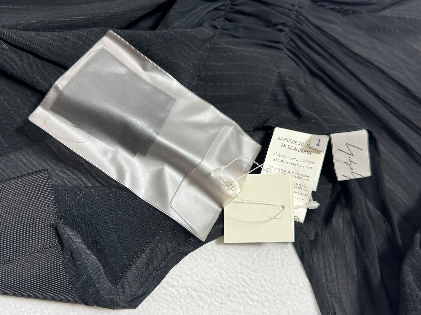 NWT 2000's Yohji Yamamoto Plunging Black Pinstripe Wrap Apron Dress