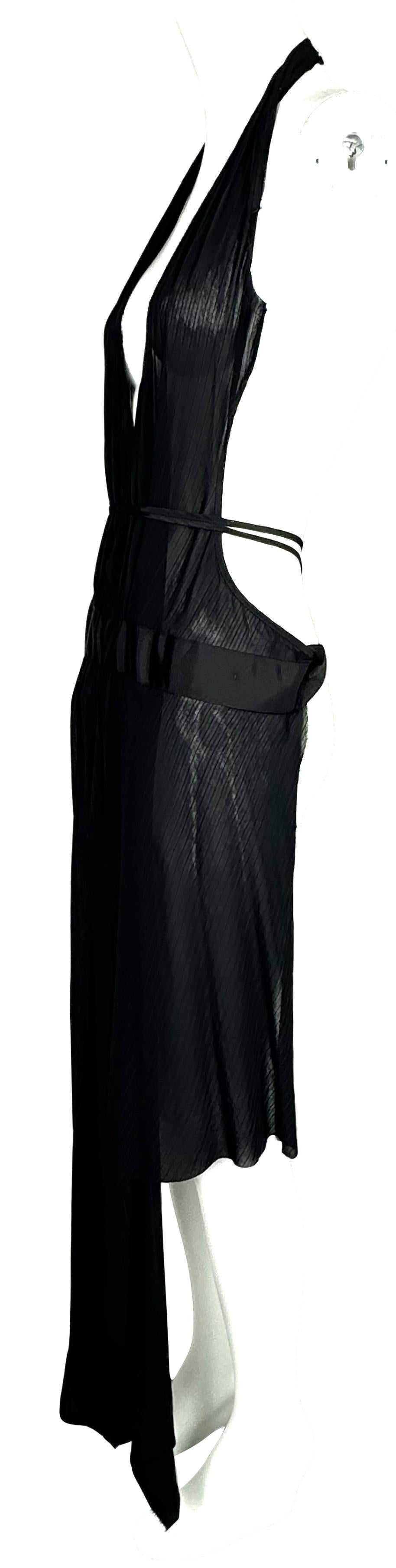 NWT 2000's Yohji Yamamoto Plunging Black Pinstripe Wrap Apron Dress