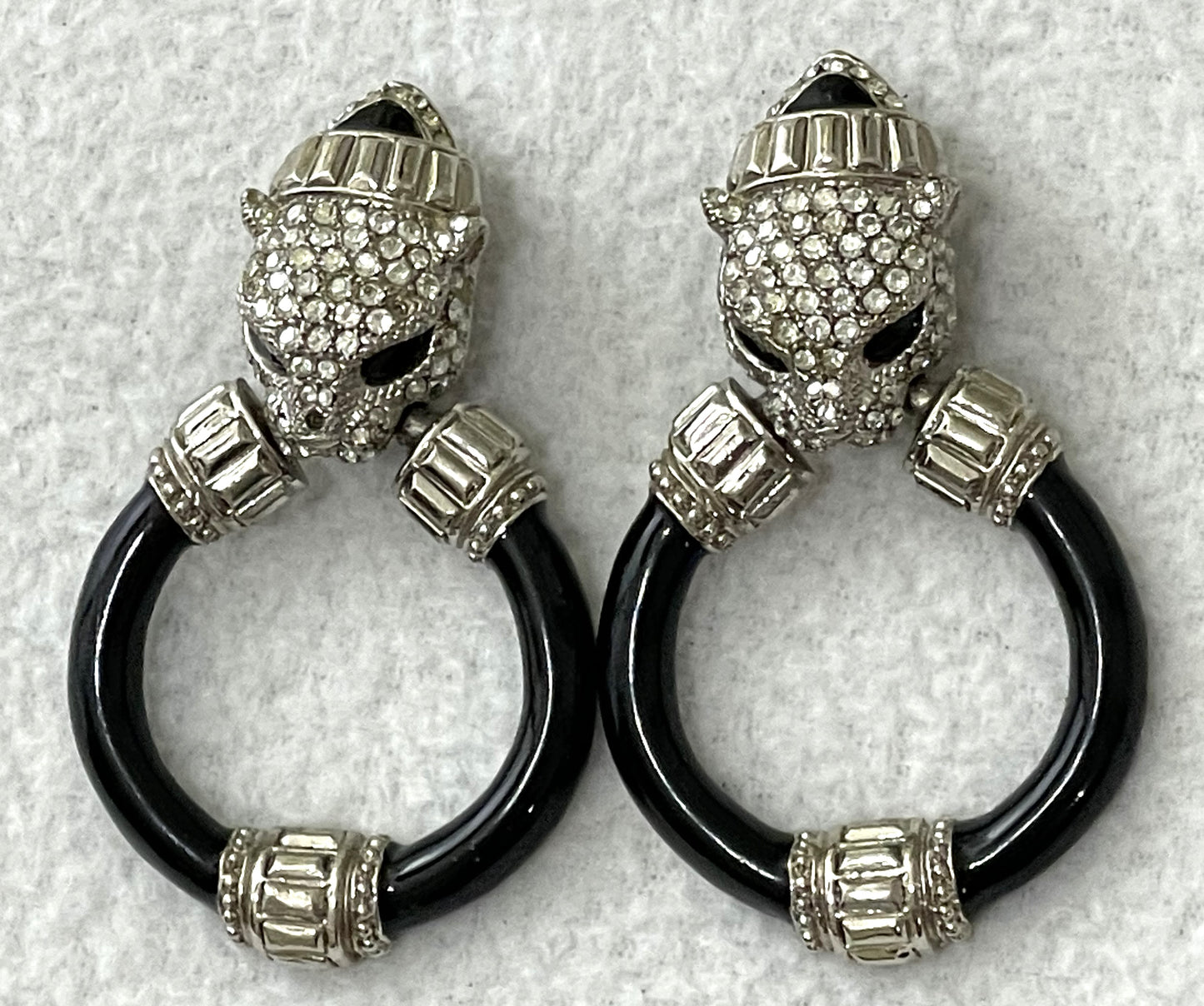 2000's Roberto Cavalli Black Panther Crystal Hoop Earrings