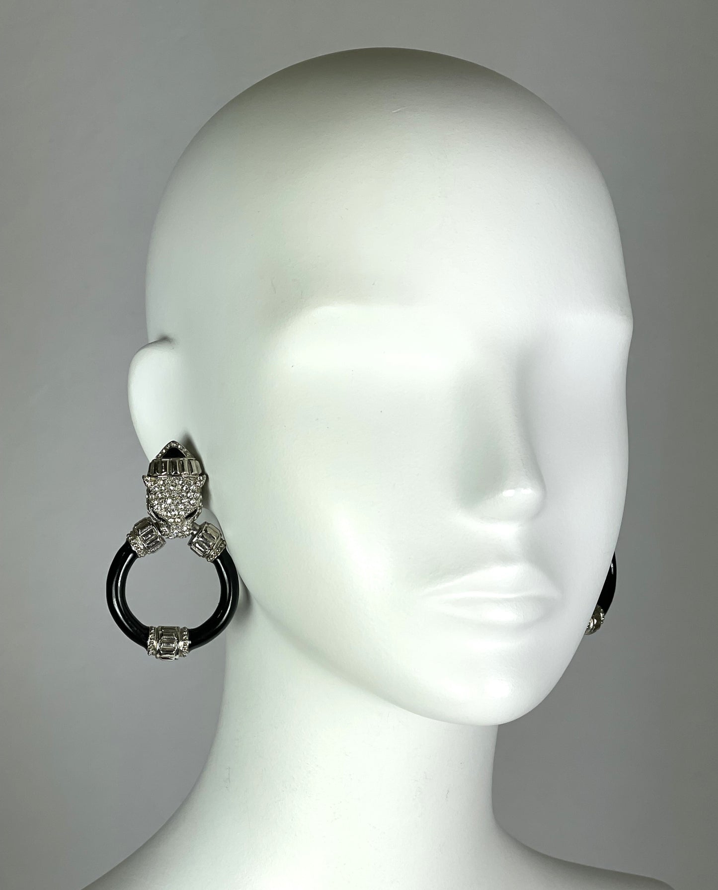 2000's Roberto Cavalli Black Panther Crystal Hoop Earrings