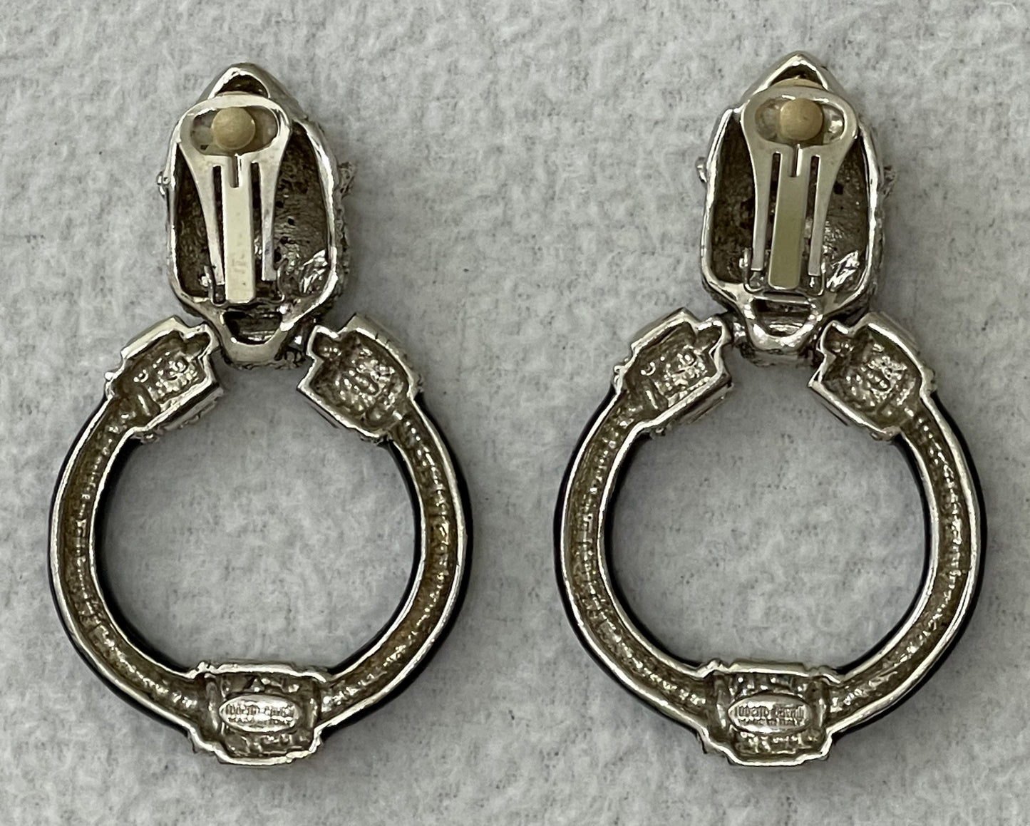 2000's Roberto Cavalli Black Panther Crystal Hoop Earrings