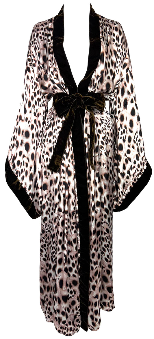 2000's Roberto Cavalli Old Hollywood Glamour Silk Animal Print Kimono Gown Dress
