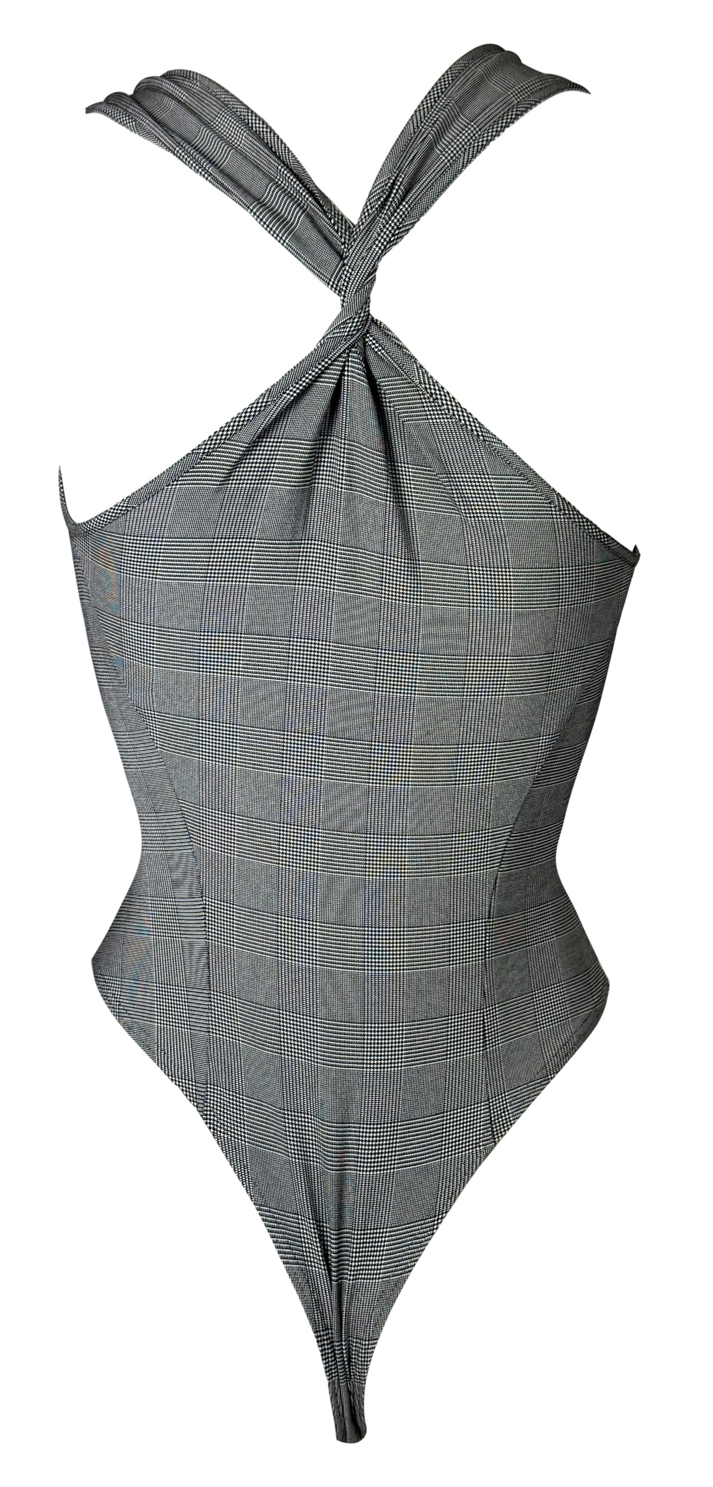 S/S 2000 Christian Dior by John Galliano Black & White Plaid Asymmetrical Bodysuit Top
