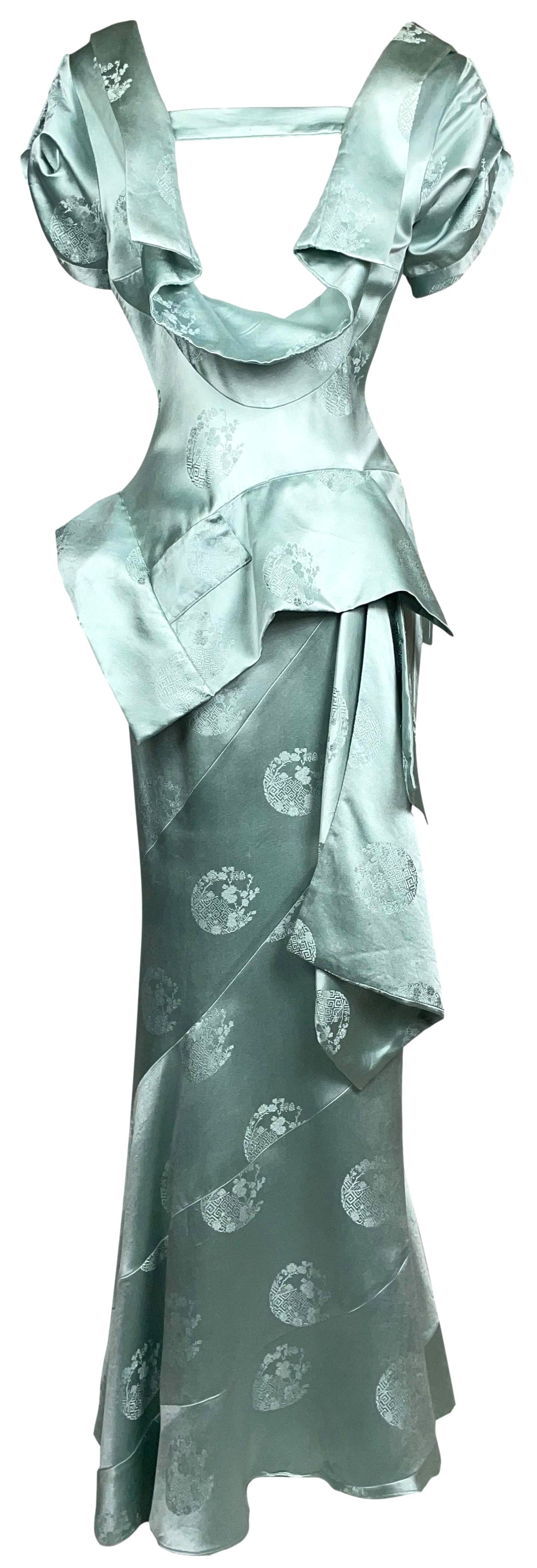 S/S 2000 Christian Dior by John Galliano Runway Blue Chinoiserie Zipper Accent Mermaid Gown Dress