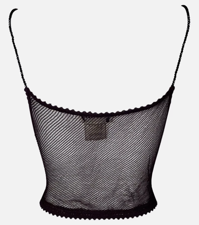 S/S 2000 Christian Dior by John Galliano Sheer Burgundy & Black Fishnet Mesh Embroidered Cami Crop Top