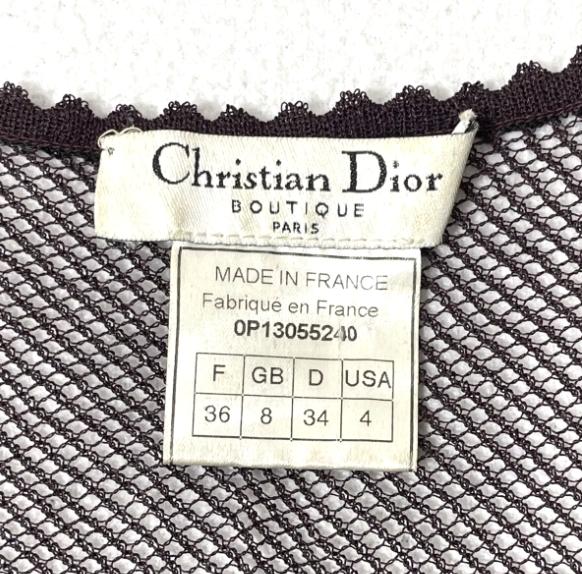 S/S 2000 Christian Dior by John Galliano Sheer Burgundy & Black Fishnet Mesh Embroidered Cami Crop Top