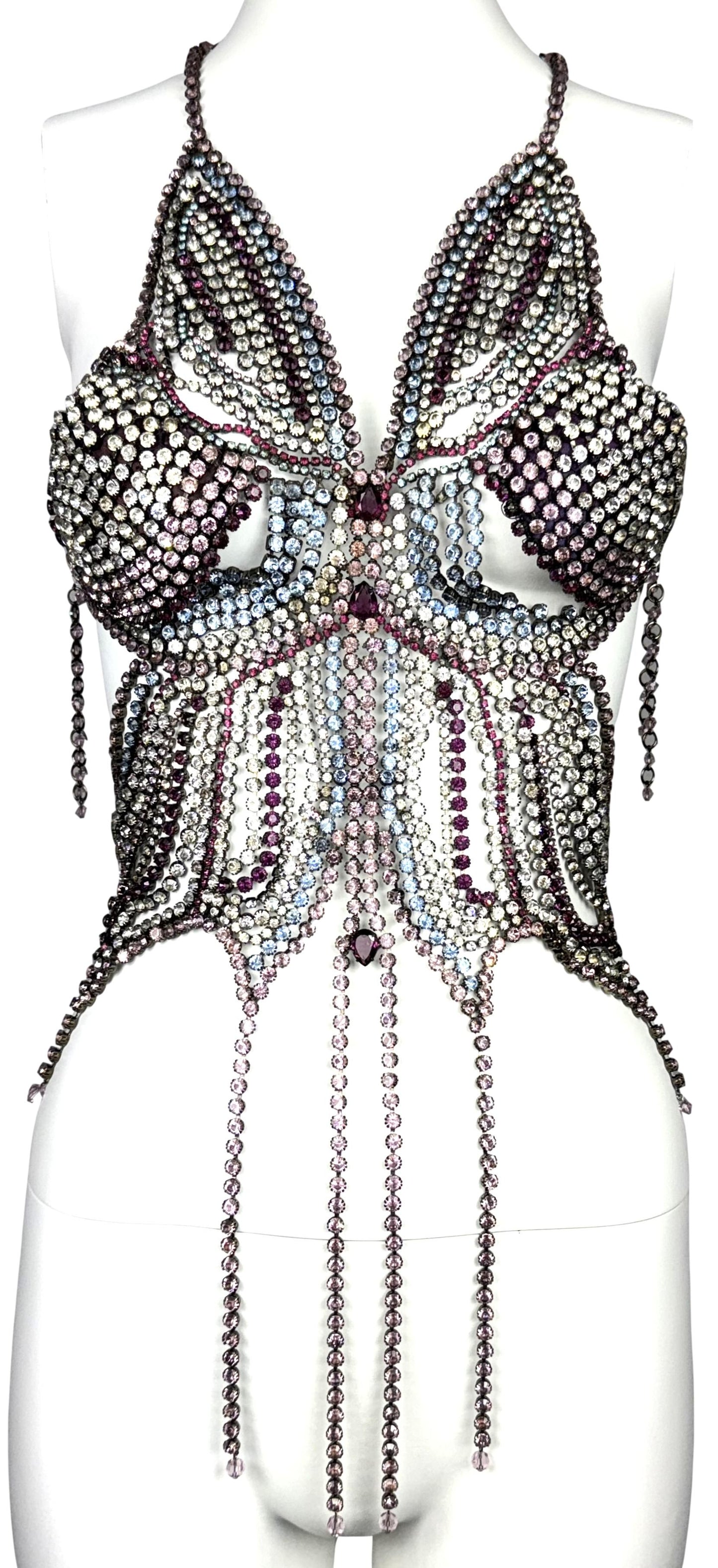 S/S 2000 Emanuel Ungaro HAUTE COUTURE RARE Runway Butterfly Crystal Chain Necklace Top