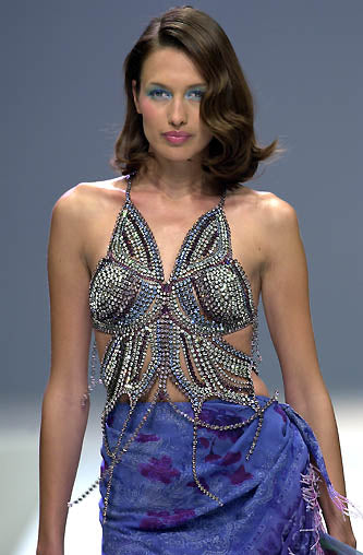 S/S 2000 Emanuel Ungaro HAUTE COUTURE RARE Runway Butterfly Crystal Chain Necklace Top