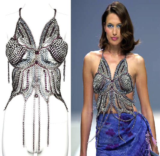 S/S 2000 Emanuel Ungaro HAUTE COUTURE RARE Runway Butterfly Crystal Chain Necklace Top