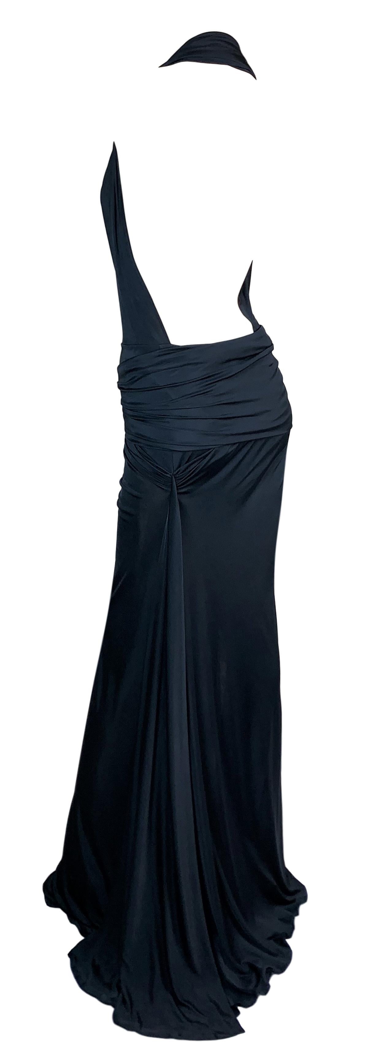 S/S 2000 Gianni Versace Runway Plunging Black High Slit Gown Maxi Dress
