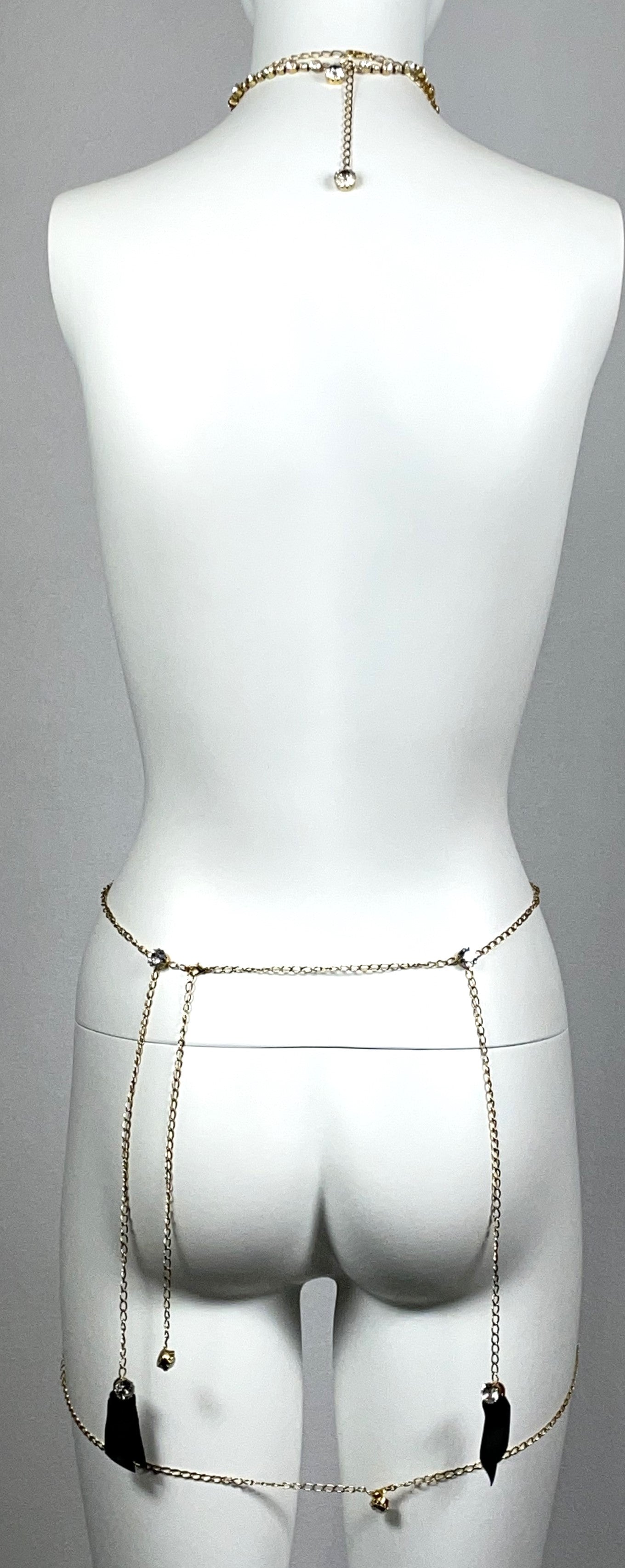 S/S 2000 Roberto Cavalli Runway Crystal Gold Chain Choker Body Necklace & Garter Belt Lingerie Set