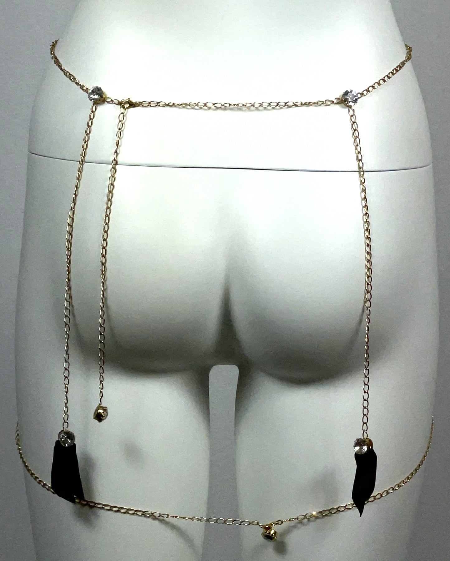 S/S 2000 Roberto Cavalli Runway Crystal Gold Chain Choker Body Necklace & Garter Belt Lingerie Set