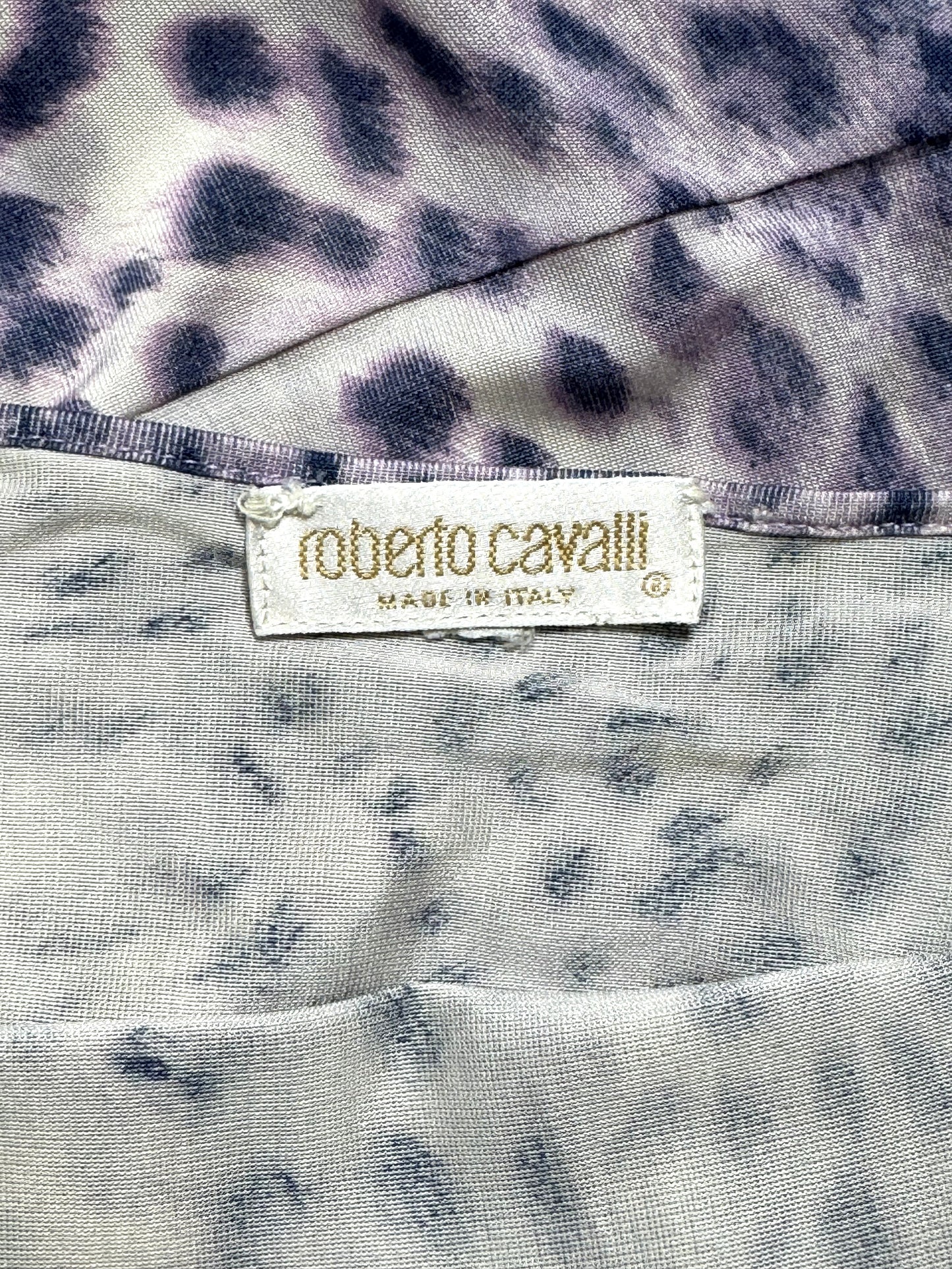 S/S 2000 Roberto Cavalli Plunging Jersey Silk Lavender Purple Ruffle Halter Mini Dress