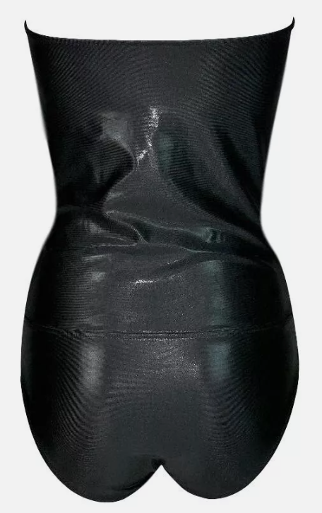 Unworn S/S 2000 Yves Saint Laurent Plunging Strapless Black Cut-Out Bodysuit Swimsuit Top