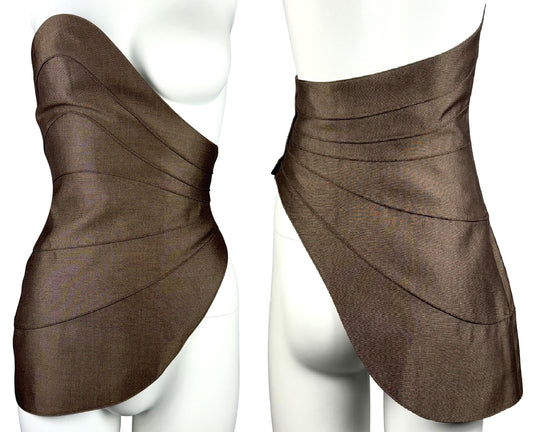 NWT 2000's Thierry Mugler Couture Brown Wasp Waist Bustier Top