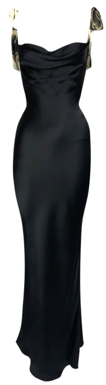 C. 2001 Christian Dior by John Galliano Black Satin Mermaid Gown Dress w Silk Scarf Straps