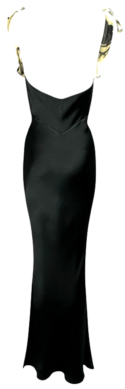 C. 2001 Christian Dior by John Galliano Black Satin Mermaid Gown Dress w Silk Scarf Straps
