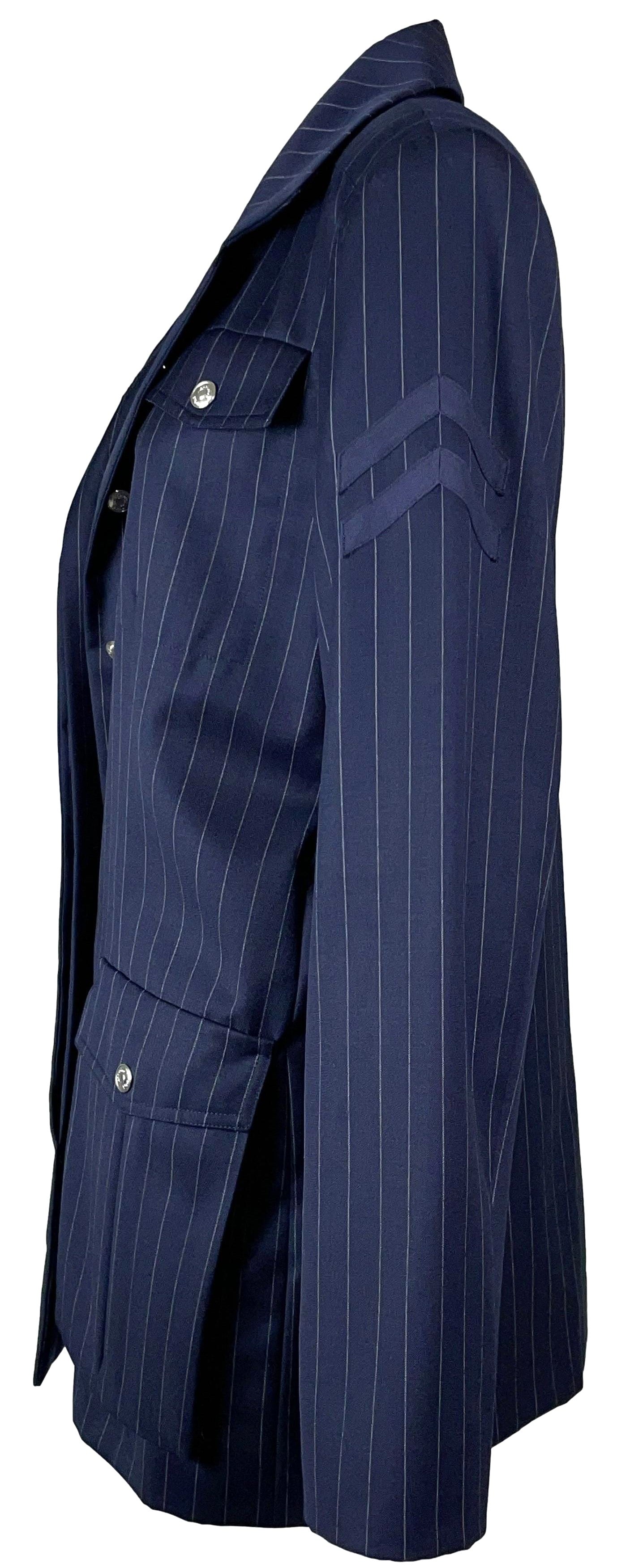 S/S 2001 Christian Dior by John Galliano Navy Blue Pinstripe Air Force Military Jacket