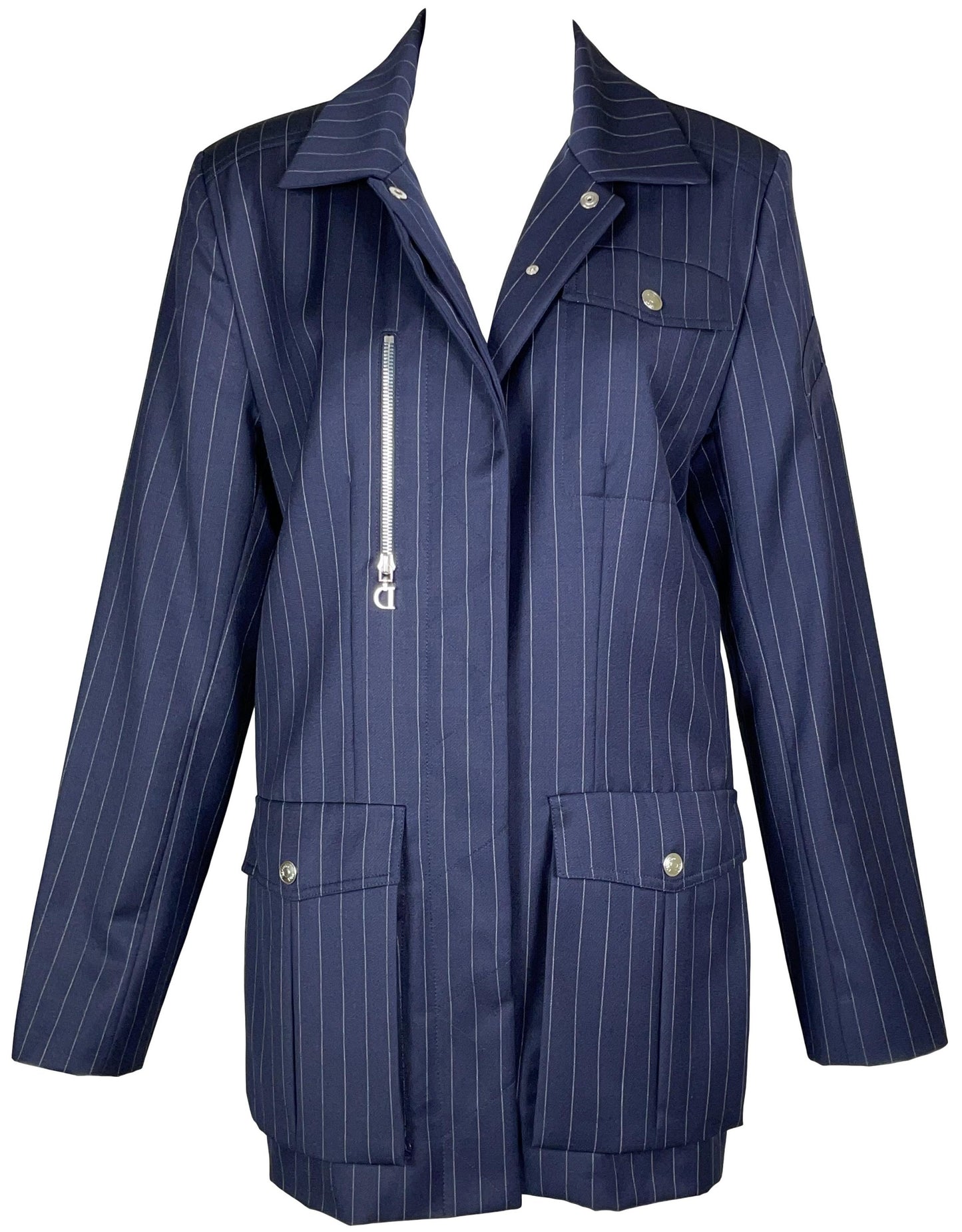 S/S 2001 Christian Dior by John Galliano Navy Blue Pinstripe Air Force Military Jacket