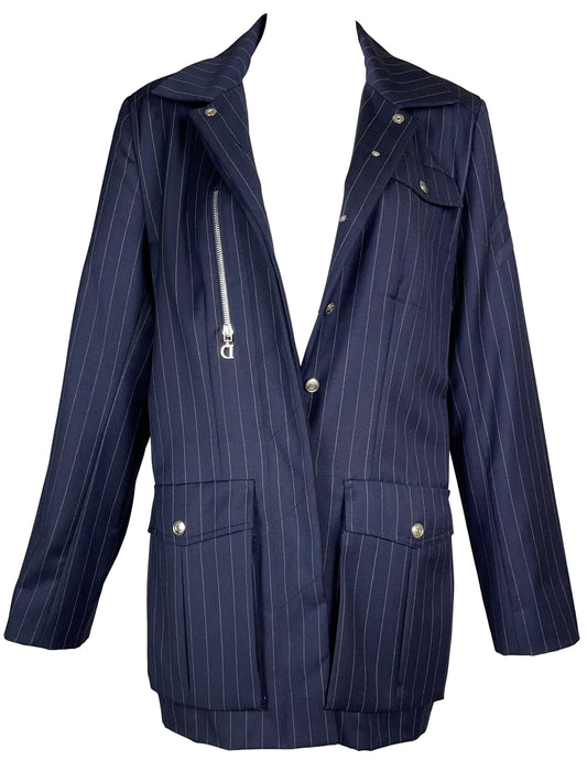 S/S 2001 Christian Dior by John Galliano Navy Blue Pinstripe Air Force Military Jacket