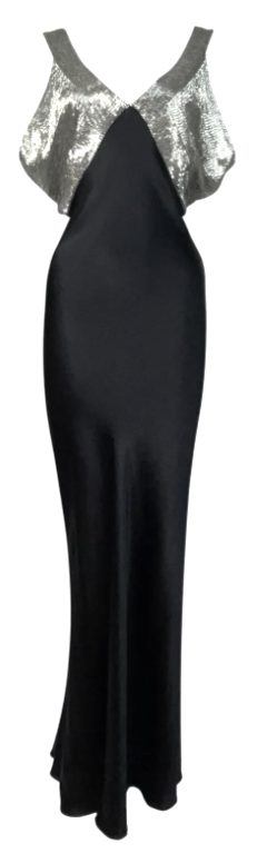 F/W 2001 Christian Dior by John Galliano 30's Style Black Beaded High Slit Silk Maxi Dress