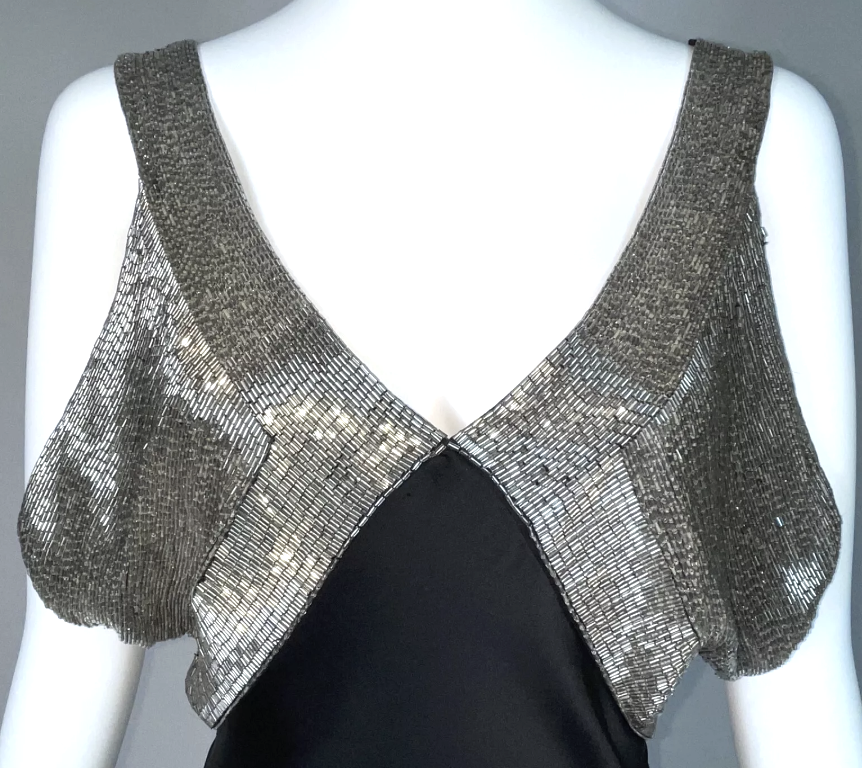 F/W 2001 Christian Dior by John Galliano 30's Style Black Beaded High Slit Silk Maxi Dress