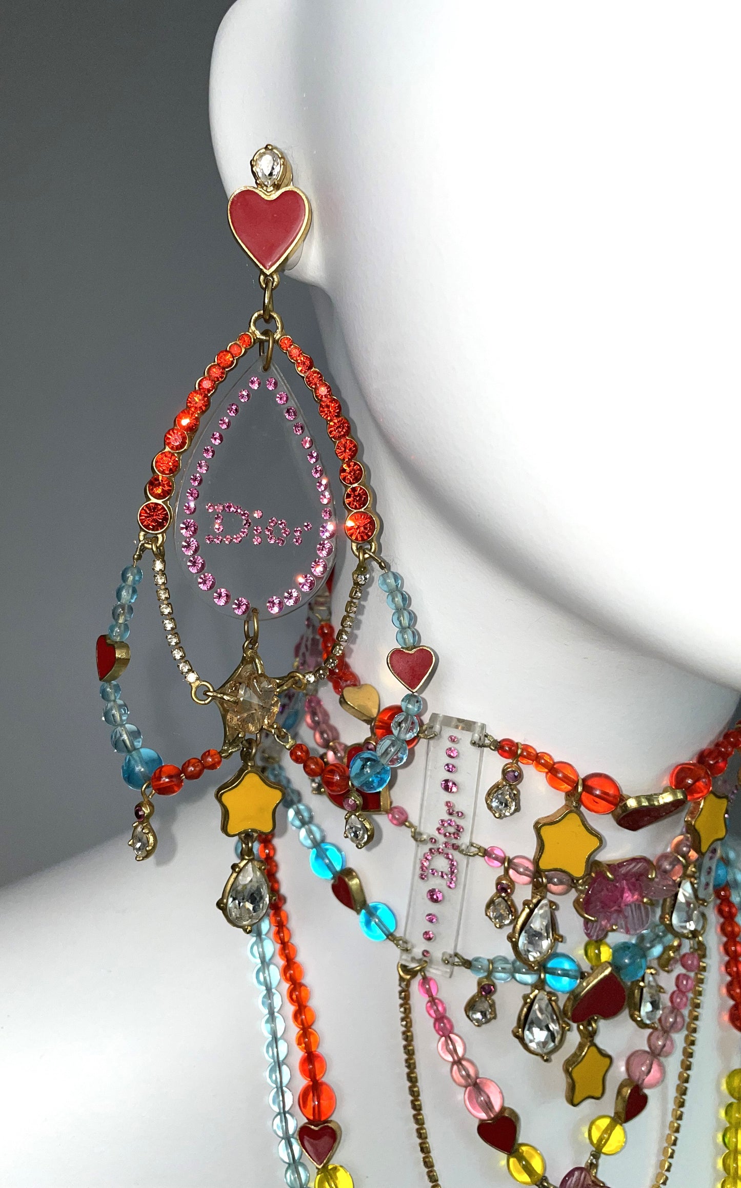 F/W 2001 Christian by John Galliano Haute Couture Crystal Harajuku Large Choker Necklace & Earring Set