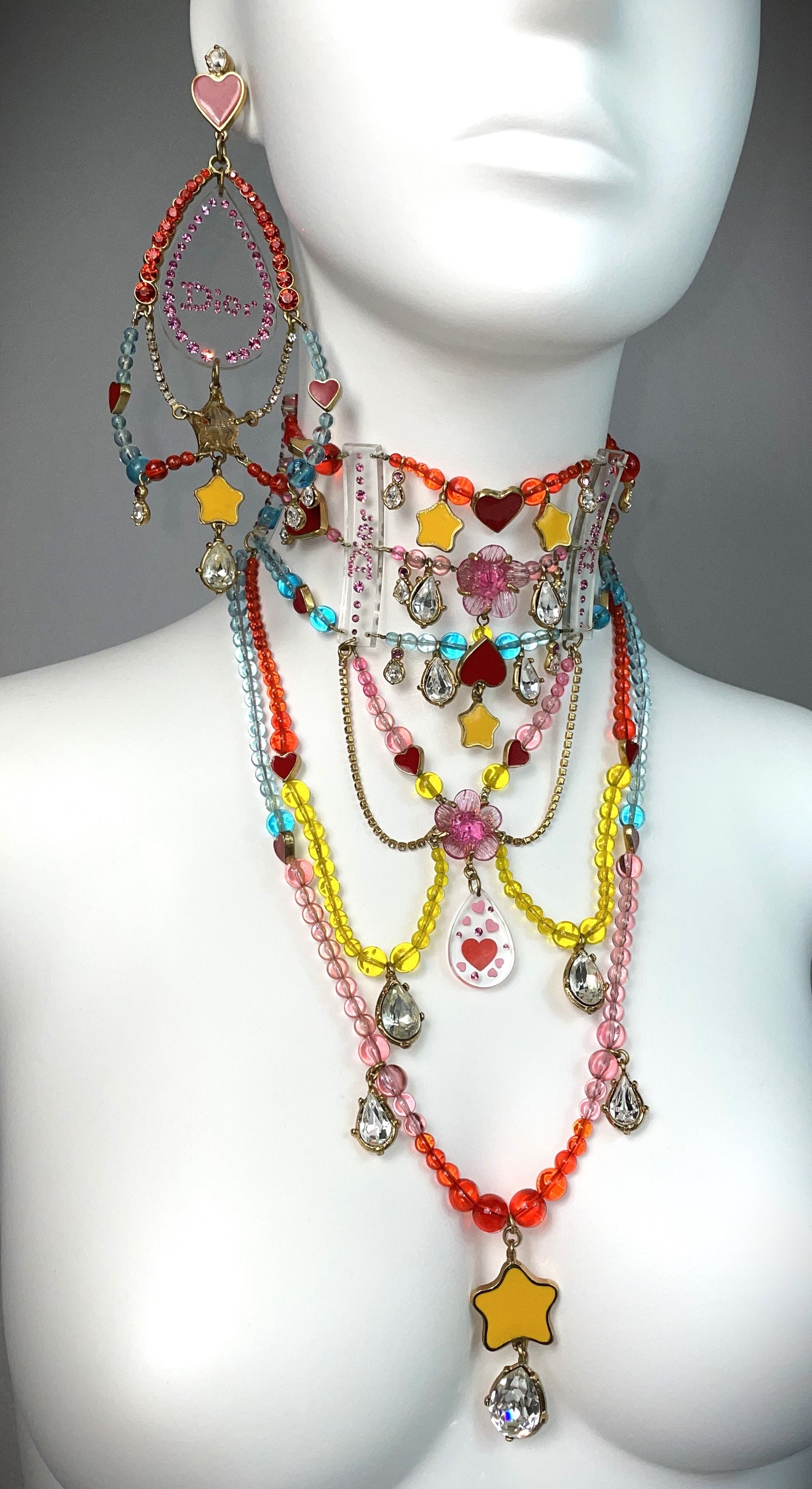 F/W 2001 Christian by John Galliano Haute Couture Crystal Harajuku Large Choker Necklace & Earring Set