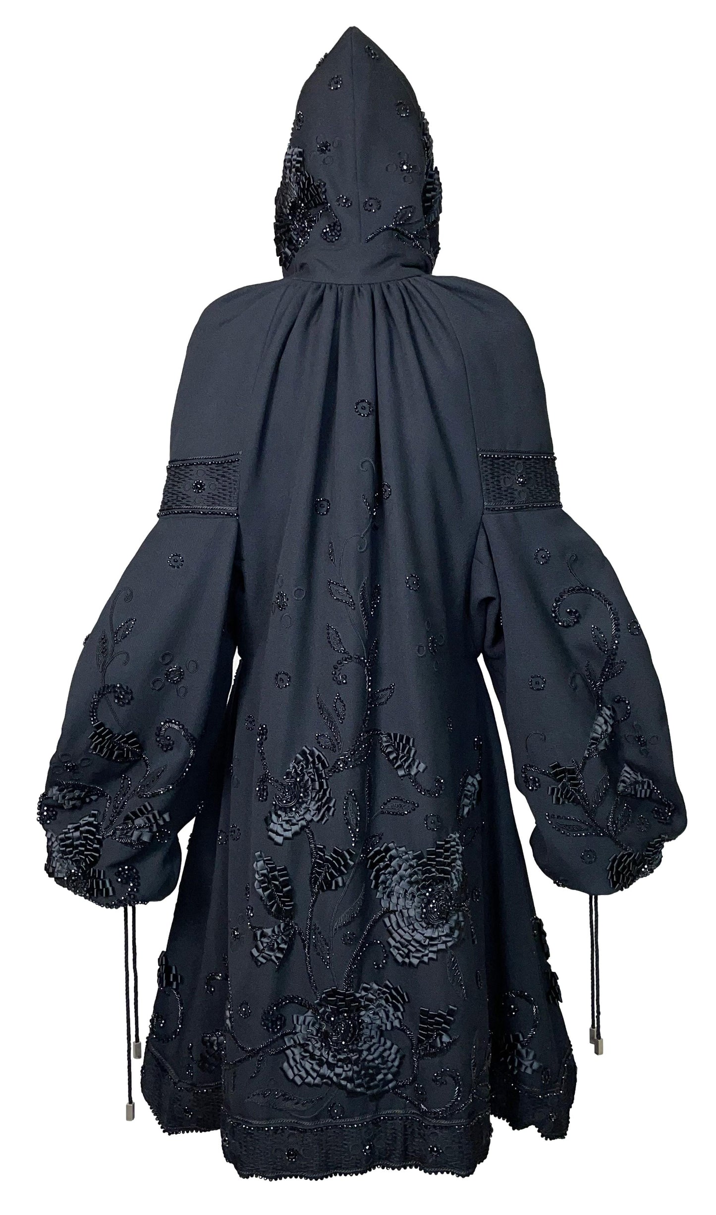 F/W 2001 Christian Dior by John Galliano Haute Couture Runway Black Embellished Baggy Hooded Coat