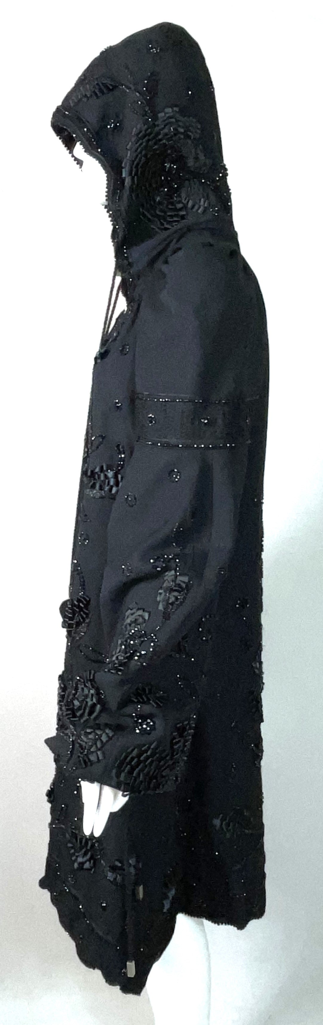 F/W 2001 Christian Dior by John Galliano Haute Couture Runway Black Embellished Baggy Hooded Coat