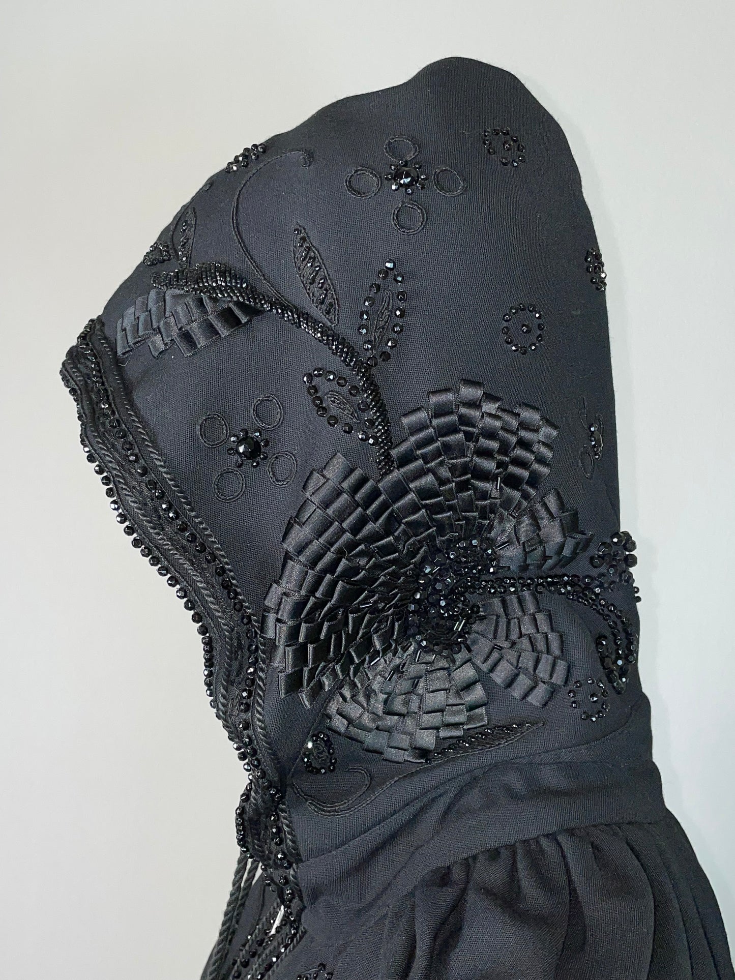 F/W 2001 Christian Dior by John Galliano Haute Couture Runway Black Embellished Baggy Hooded Coat