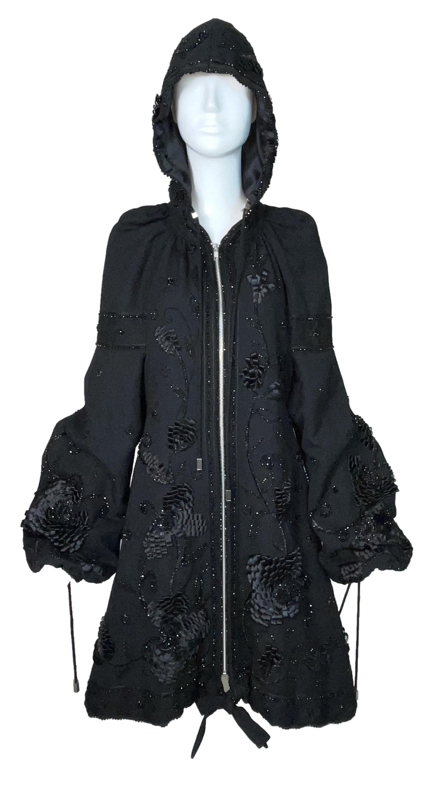 F/W 2001 Christian Dior by John Galliano Haute Couture Runway Black Embellished Baggy Hooded Coat