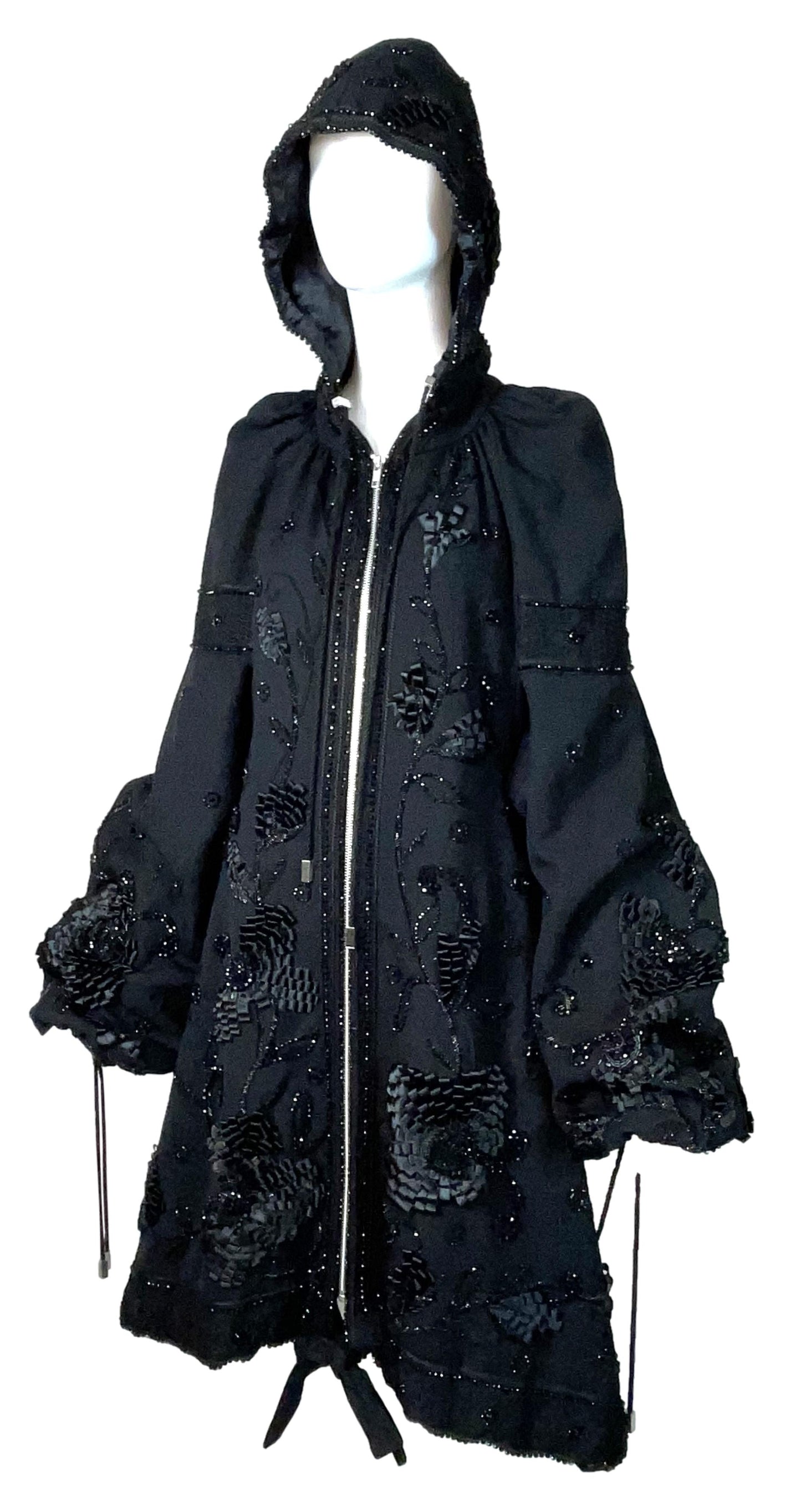 F/W 2001 Christian Dior by John Galliano Haute Couture Runway Black Embellished Baggy Hooded Coat