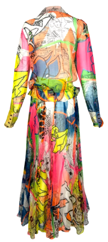 F/W 2001 Christian Dior by John Galliano Neon Map Sheer Top & Skirt Dress Set