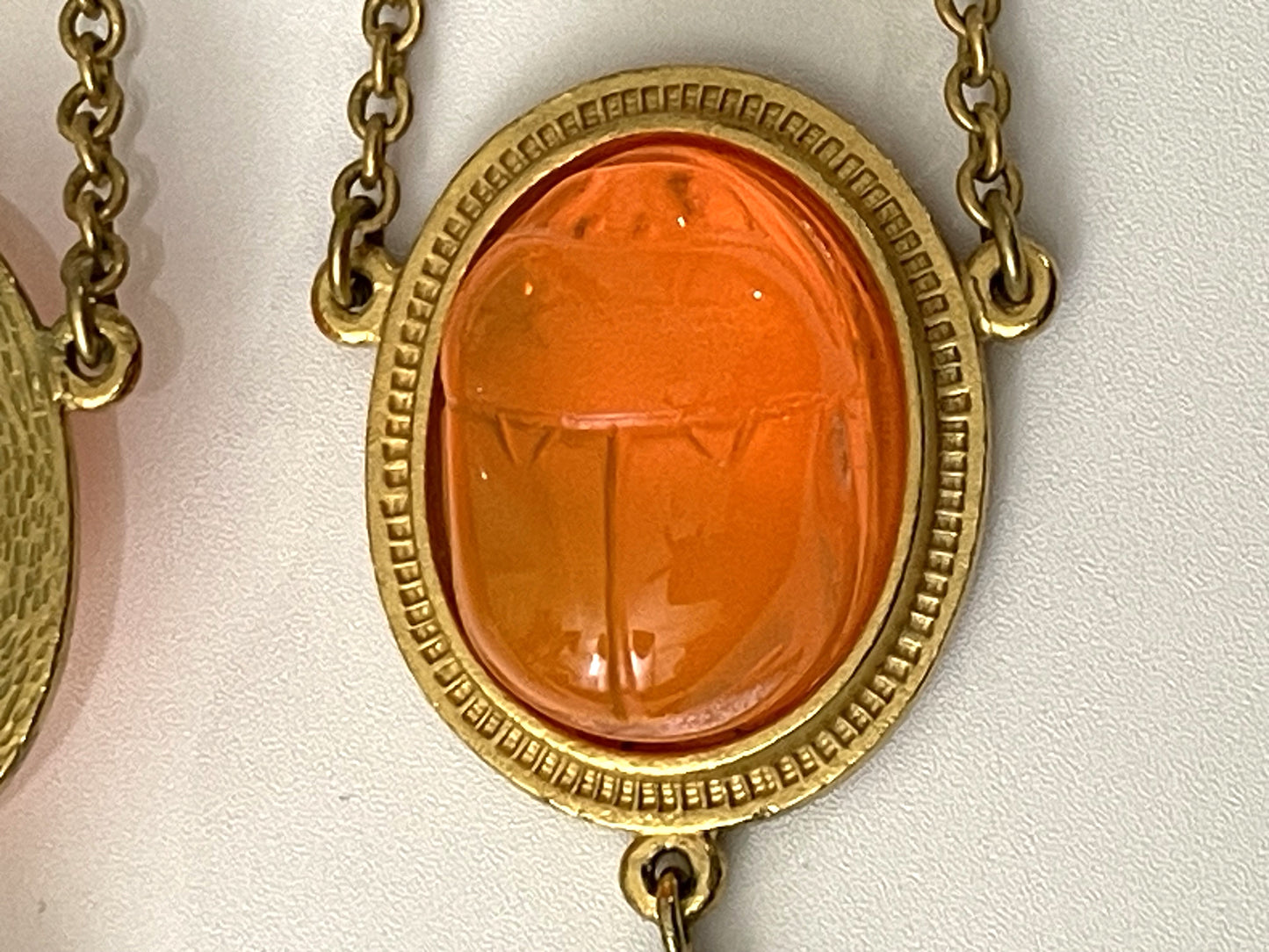 F/W 2001 Christian Dior by John Galliano Long Gold & Orange Egyptian Scarab Earrings