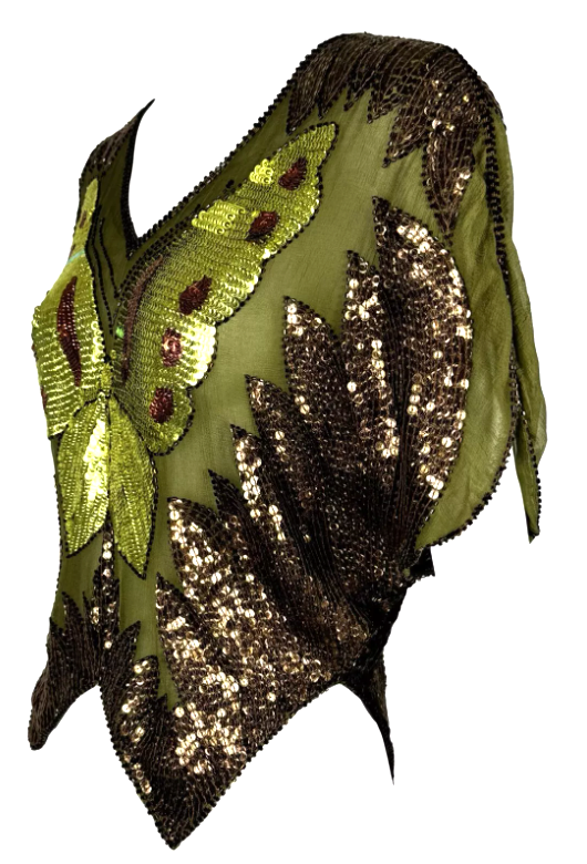 F/W 2001 Christian Dior by John Galliano Runway Green Butterfly Sequin Top