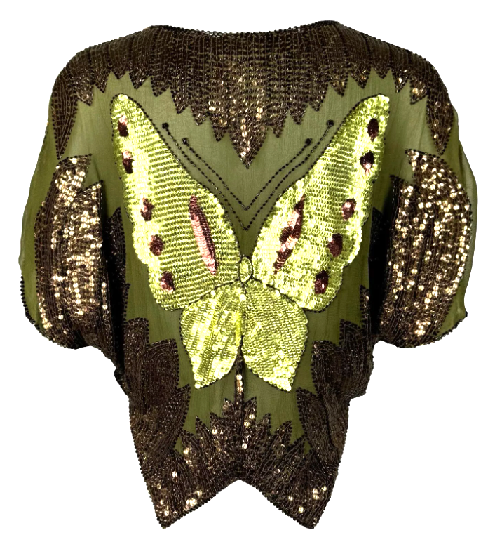 F/W 2001 Christian Dior by John Galliano Runway Green Butterfly Sequin Top