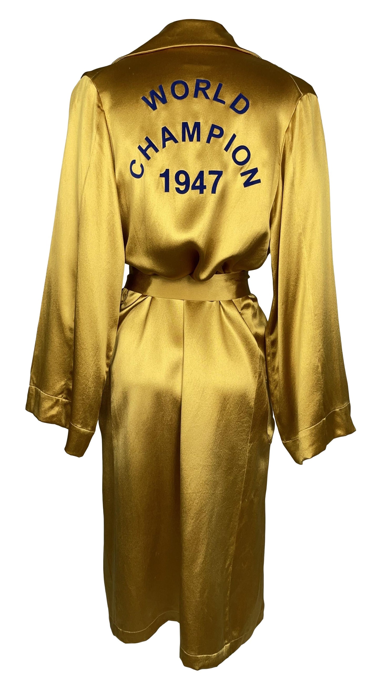F/W 2001 Christian Dior by John Galliano Runway Gold Champion Boxer Silk Robe Dress Jacket