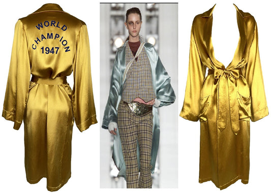 F/W 2001 Christian Dior by John Galliano Runway Gold Champion Boxer Silk Robe Dress Jacket