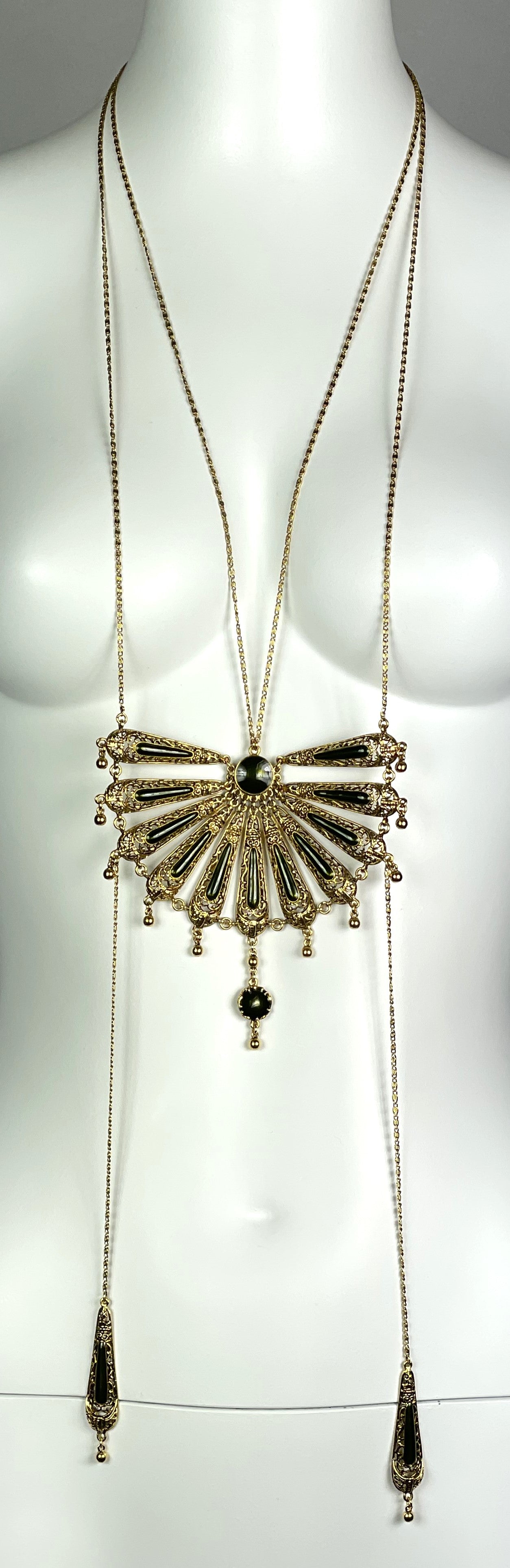 F/W 2001 Christian Dior by John Galliano Runway Large Gold Japanese 1920's Style Art Deco Fan Necklace