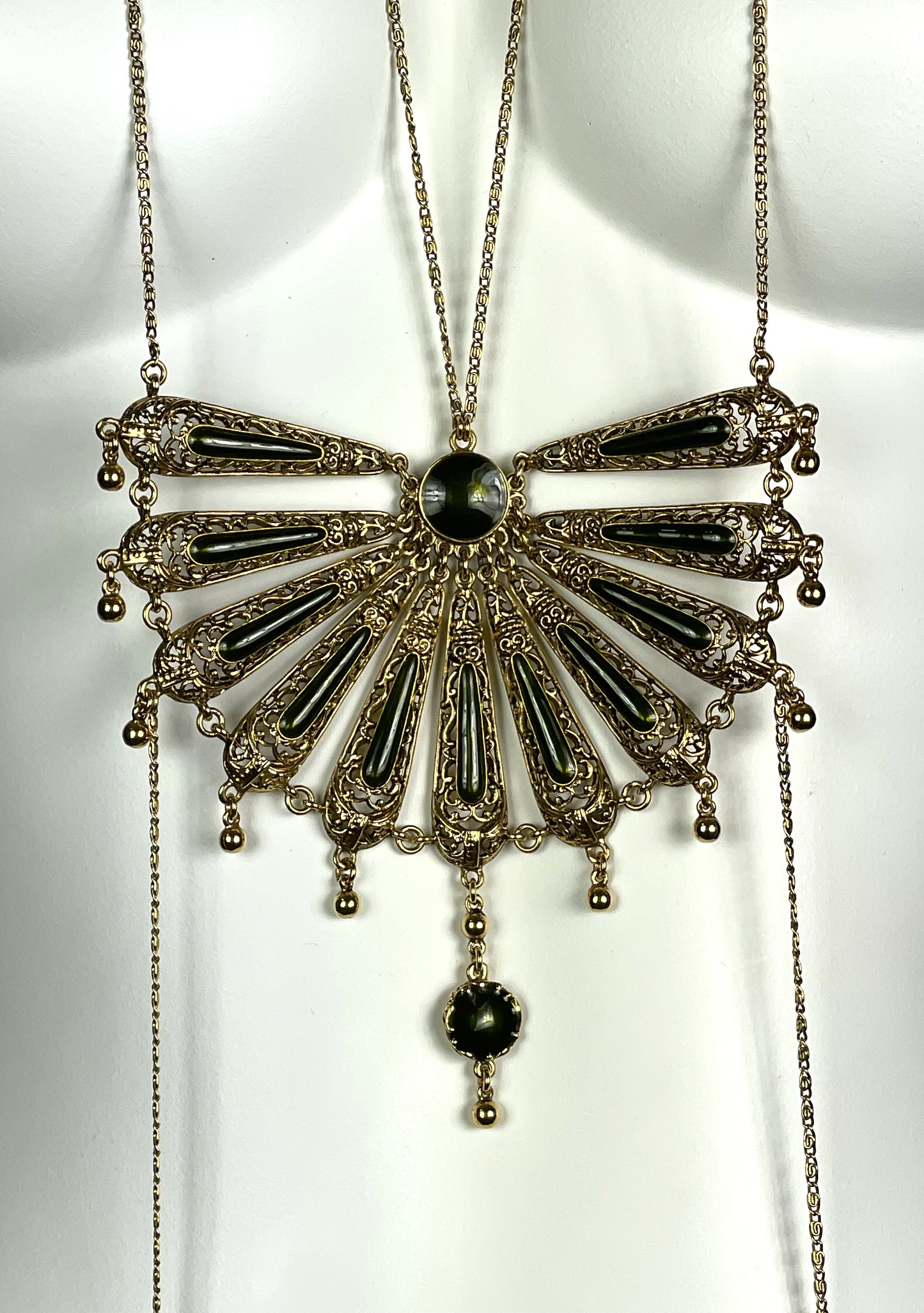 F/W 2001 Christian Dior by John Galliano Runway Large Gold Japanese 1920's Style Art Deco Fan Necklace