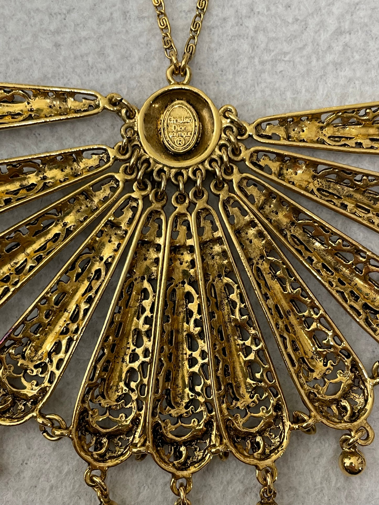 F/W 2001 Christian Dior by John Galliano Runway Large Gold Japanese 1920's Style Art Deco Fan Necklace