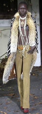 F/W 2001 Dolce & Gabbana Runway Black White & Pink Zebra Sequins Coyote Fur Bell Sleeve Long Coat Jacket