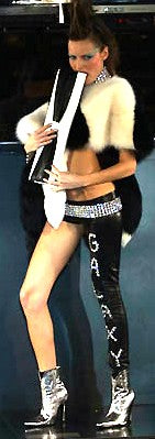 F/W 2001 Fausto Puglisi RARE Runway Crystal Galaxy Ultra Low Rise Leather Pants & Beaded Lace Top Set