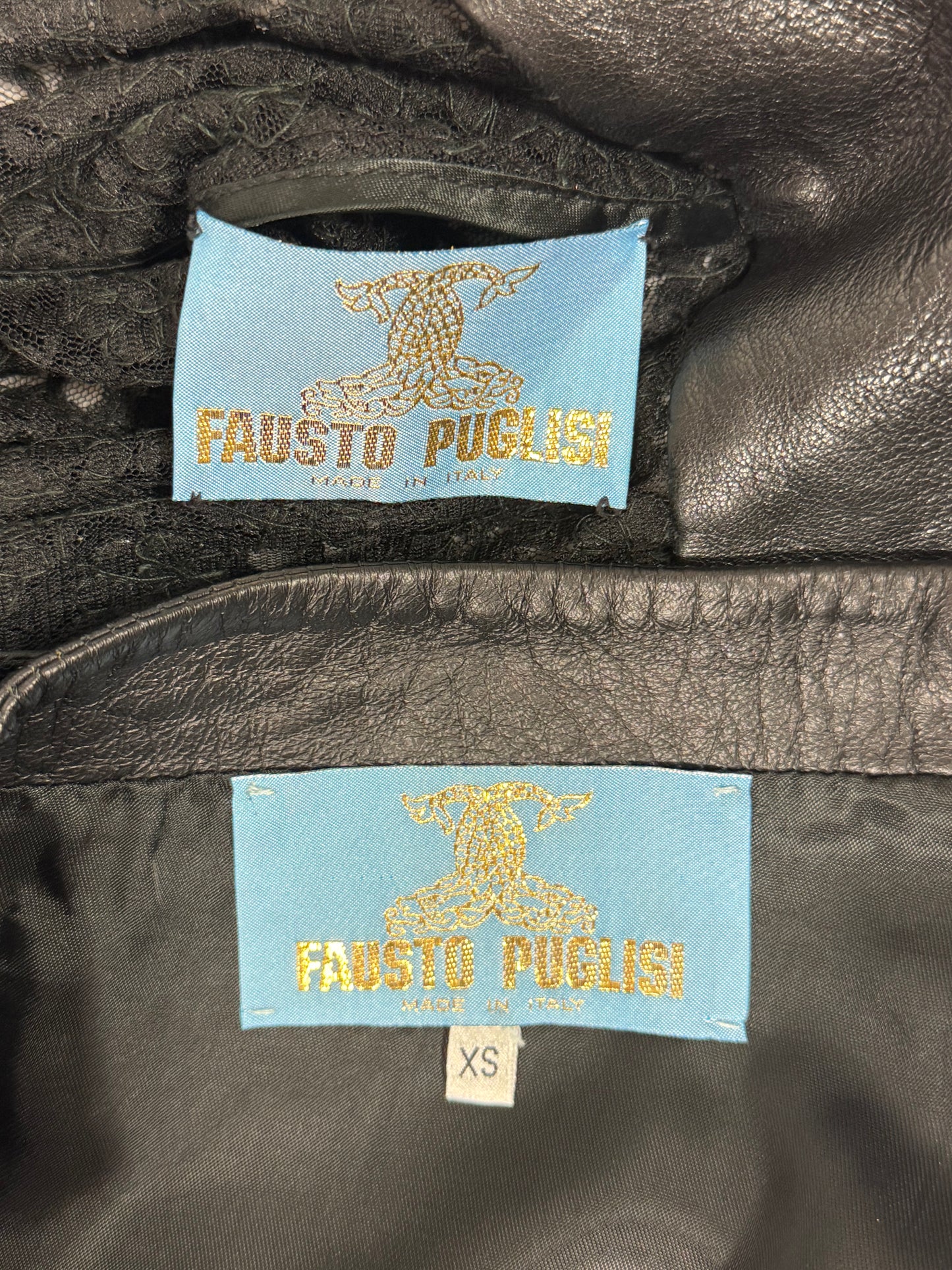 F/W 2001 Fausto Puglisi RARE Runway Crystal Galaxy Ultra Low Rise Leather Pants & Beaded Lace Top Set